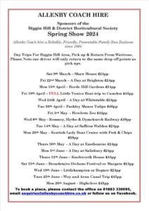 Allenby Coach Hire, sponsors, spring show April 2024, Biggin hill & district horticultural society