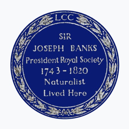 Sir_Joseph_Banks_President_Royal_Society_1743_-_1820_Naturalist_Lived_Here, Representation of a London County Council commemorative plaque to Sir Joseph Banks erected 9th February 1911 at 32 Soho Square and lost to demolition in 1938; gardeners evening talks